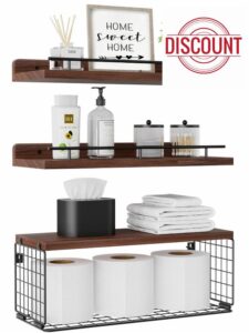 Xeapoms Floating Shelves with Wire Storage Basket