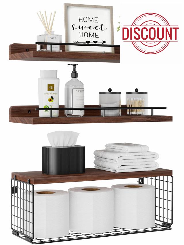 Xeapoms Floating Shelves with Wire Storage Basket