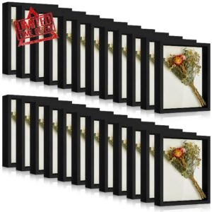 Geetery 24 Pieces Shadow Box Shadowbox Black Deep Wood Display Case with Acrylic Front and Metal Nail Ideal for Picture Flower Wall Kitchen Art Memorabilia Tabletop Ticket Keepsake