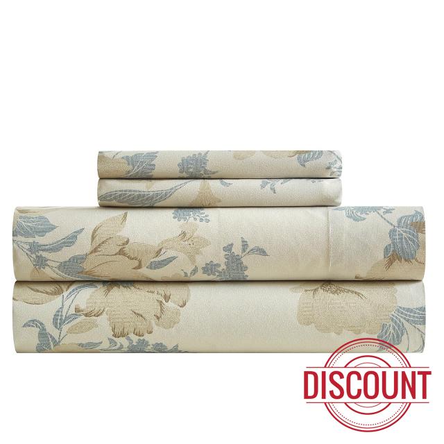 VClife Boho Sheet Sets Queen French Garden Style Beige Tan Floral Branch Bed Sheet Soft Washed Microfiber Sheets