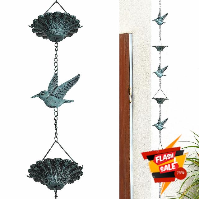 Jemeni 8.5 Ft Hummingbirds and Cup Rain Chains for Gutters