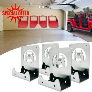 Su ying Heavy Duty Door Hanger Bracket，Stainless Steel Material Removable Wall-Mounted Door Storage Rack Bracket Fit for 1956-2021 Jeep Wrangler CJ YJ TJ JK JKU JL JLU LJ JT (4 Pack)