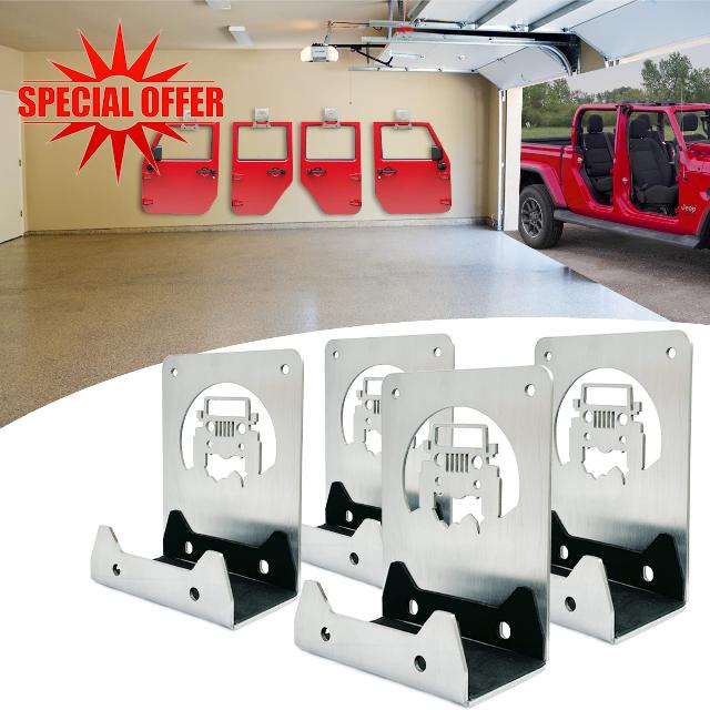 Su ying Heavy Duty Door Hanger Bracket，Stainless Steel Material Removable Wall-Mounted Door Storage Rack Bracket Fit for 1956-2021 Jeep Wrangler CJ YJ TJ JK JKU JL JLU LJ JT (4 Pack)