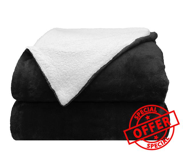 Comfort Lab Reversible Flannel Sherpa Blanket - Elegant Fluffy Bed Blankets for Bedroom and Home Decor - Anti Pilling Non Shedding Cozy & Warm Fleece Cover - Full/Queen (90" x 90") - Black