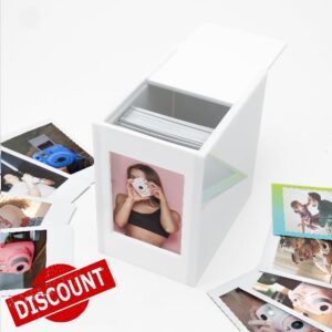 Acrylic Instax Mini Polaroid Frame and Photo Storage Box - Rustic Wedding Guest Book Alternative for Reception and Registry; Decorative Album with 2x3 Picture Frame for Photos and Sliding Lid; Archival Organizer & Container