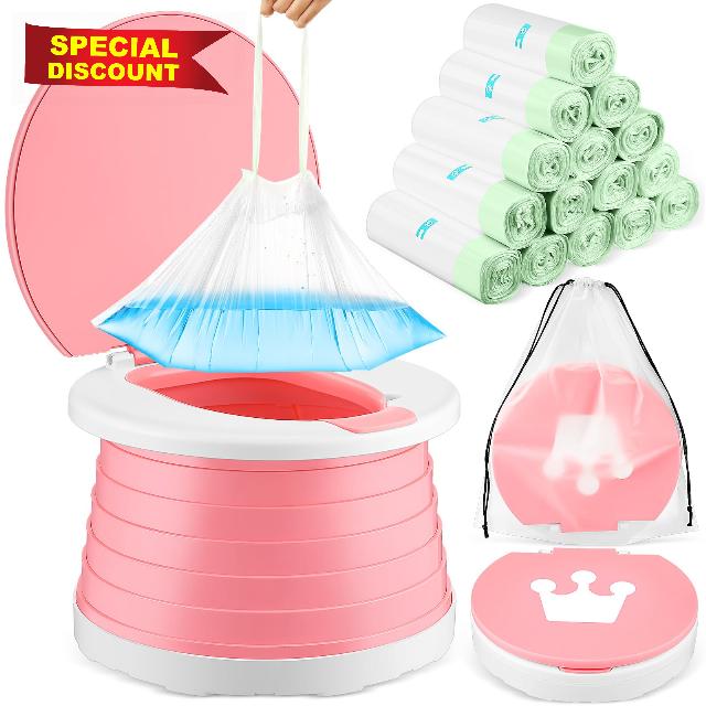 Tanlade Portable Potty For Toddler Travel Potty Foldable Potty Training Toilet For Girls Boys Potty Chair Folding Travel Potty Seat With 300 Disposable Potty Bags For Car Camping Indoor Outdoor