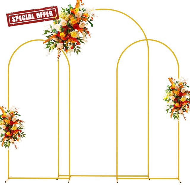 Putros Metal Arch Backdrop Stand Gold Wedding Arch Stand Set of 3 (7.2FT/6FT/6FT) Square Arched Frame for Birthday Party Graduation Ceremony Decoration