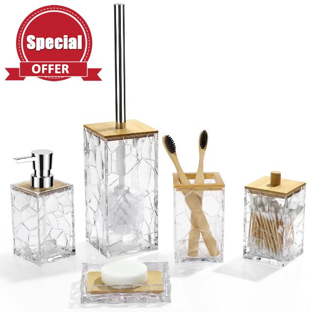 GAHEFY Boho Bamboo Bathroom Accessories Set