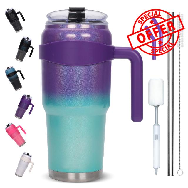 LAOION 40 oz Tumbler with Handle and Straw Stainless Steel Hot Coffee Travel Mug