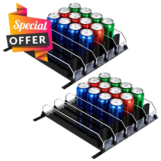 Thyle 2 Pieces Drink Organizer for Fridge with Adjustable Pusher Glide Soda Can Dispenser for Refrigerator Bottle Drink Holder for Refrigerator for Beverage Storage Pantry Vending Machine Beer