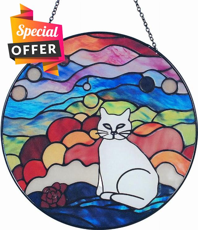 Handmade Colorful Sunshine Catcher Hanging for Cat Lovers for White Cat Enthusiasts