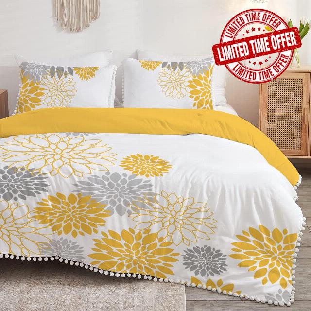 ORTIGIA Boho Pom Pom Fringe Duvet Cover Set Queen Size