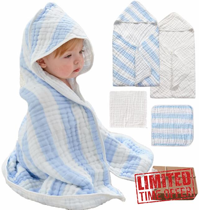 HardNok Muslin Hooded Baby Towel 4 Pack