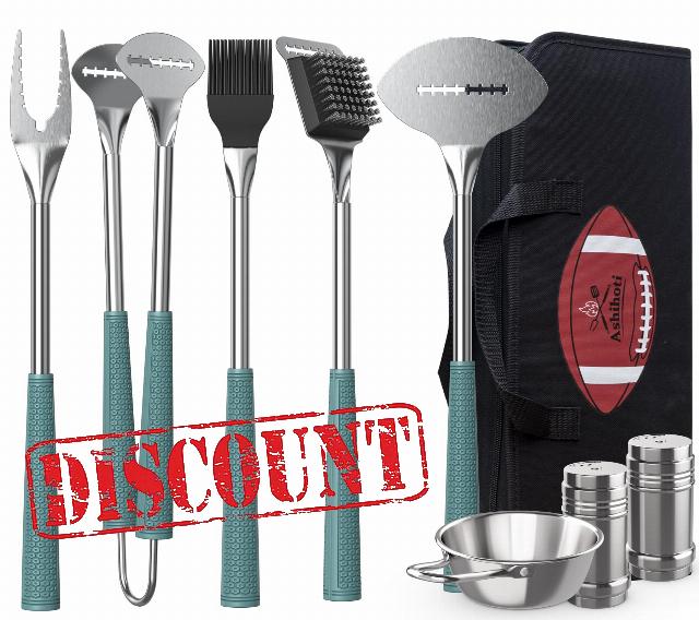 Extra Thick Grill Accessories-9pc Stainless Steel Grill Tools Set with Spatula