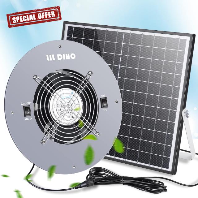 LilDiho Solar Fan-Greenhouse Solar Fan-Home Solar Fan with 25W Solar Panel + High Speed Exhaust Fan Equipped with Exhaust and Intake Function for Attic