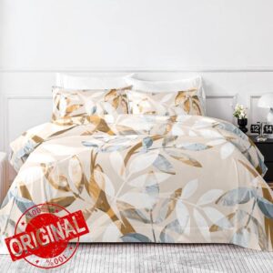 HCORA King Size Sheets - Plant Print - Luxury 90GSM Brushed Microfiber Bed Sheets - Breathable Cooling Sheets for King Size Bed - 16" Deep Pocket