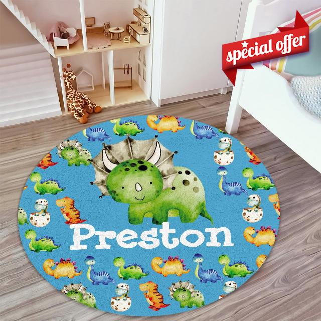 Lanleay Customized Baby Round Mat: Newborn Rug with Custom Name Dinosaur Pattern - Personalized Circular Carpet for Newborns Infants Toddlers Baby Boys Girls(3.9ft/47 Round)