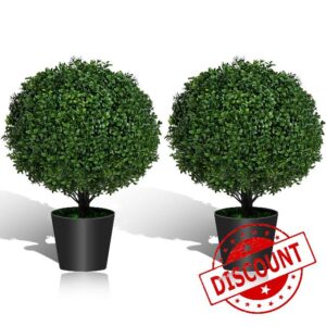 POZOY 2 Pack Artificial Boxwood Topiary Ball Trees 22''