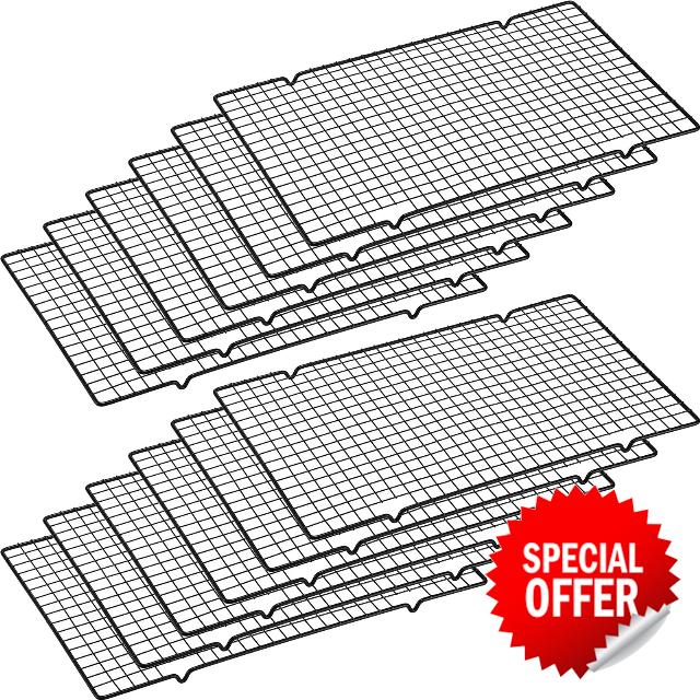 Harloon 12 Pack 16 x 9.8 Inches Black Nonstick Baking Rack for Oven Cooking Cookie Cooling Racks for Baking Cooling Racks for Cooking and Baking Carbon Steel Cookie Sheet Rack Grilling Drying Roasting