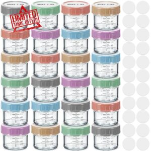 Dandat 48 Pack Glass Food Containers 4 oz Food Storage Containers Food Jars with Leakproof and Airtight Silicone Lids Microwave Dishwasher Freezer Safe with 100 Multiuse Label (Boho)