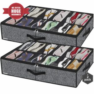 Friday Monkey Sturdy Under Bed Shoe Storage Organizers 2 Pack