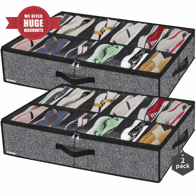 Friday Monkey Sturdy Under Bed Shoe Storage Organizers 2 Pack
