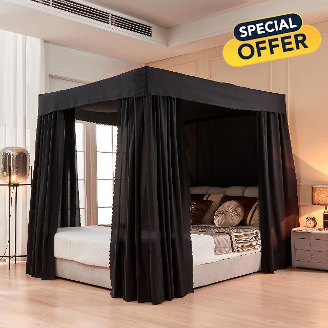 SSYAQRA Black Canopy Bed Curtains King Four Corner Post Bed Canopy Curtains Lightproof King Bed Curtains for Adult Boys Girls' Bedroom Decoration (King