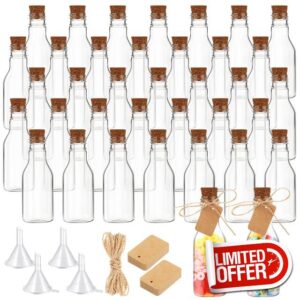 Tanlade 50 Pack 1.7oz Mini Plastic Liquor Bottle with Corks Stoppers with Twine and Blank Tags Plastic Sand Art Bottles Mini Vial Shape Potion Bottles for Wedding Party Gift Favors DIY Crafts