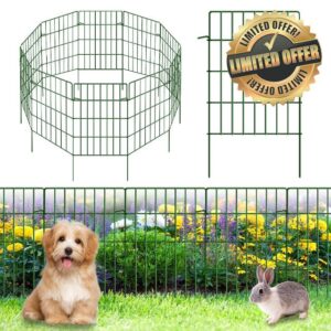 10 Pack Garden Fence Rustproof No Dig Animal Barrier Fencing 1.44 inch Spacing Metal Wire Yard Blocker Dog Fence Border for Outdoor Flower Bed Decor Green