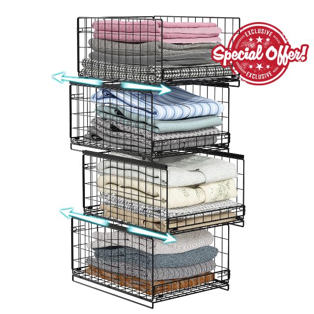 Hongtamoya 4-tier Sliding Closet Organizers and Drawer Storage Shelves