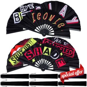 FairySandy 6 Pcs Large Hand Fan Rave Fan for Women Decorative Folding Fan Bamboo Foldable Iconic Shade Bye Fan Handheld Chinese Fan for Men Festival Parades Burlesque Party Dance Performance 25.5 Inch