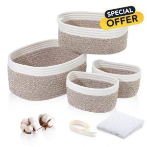 Baskets&Bins for Shelf Storage Organizing/Woven Baskets for Storage/Cotton Rope basket set of 4/Rectangle Toy Basket/Cute Storage for gift/for Bedroom with the Handle