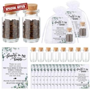 Tanlade 100 Sets Funeral Favors for Guests Include 100 Memorial Seeds Glass Bottles with Cork Stopper 100 Funeral Prayer Cards Memorial Cards 100 Organza Bags for Celebration of Life Loss of Loved One