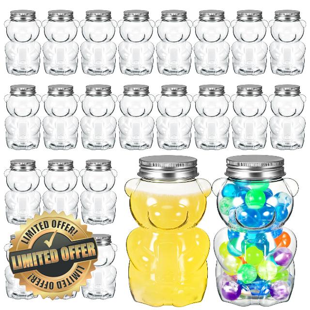 Mumufy 24 Pcs Bear Plastic Jar 17 oz Large Capacity Gummy Candy Milk Tea Drinks Bear Shaped Container for Making Candy Gifts DIY Decoration