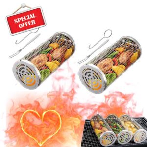 2 Pcs BBQ Rolling Grilling Basket for outdoor grill