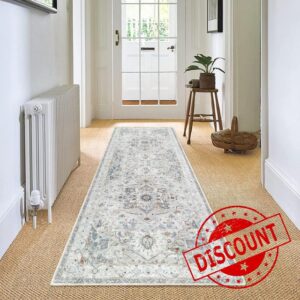 famibay 2x6 Runners for Hallways with Rubber Backing Washable Rug Runner Persian Boho Runner Rugs with Rubber Backing Soft Flurry Low Pile Carpet Runners for Hallway Kitchen Entryway Bedroom(Gray)