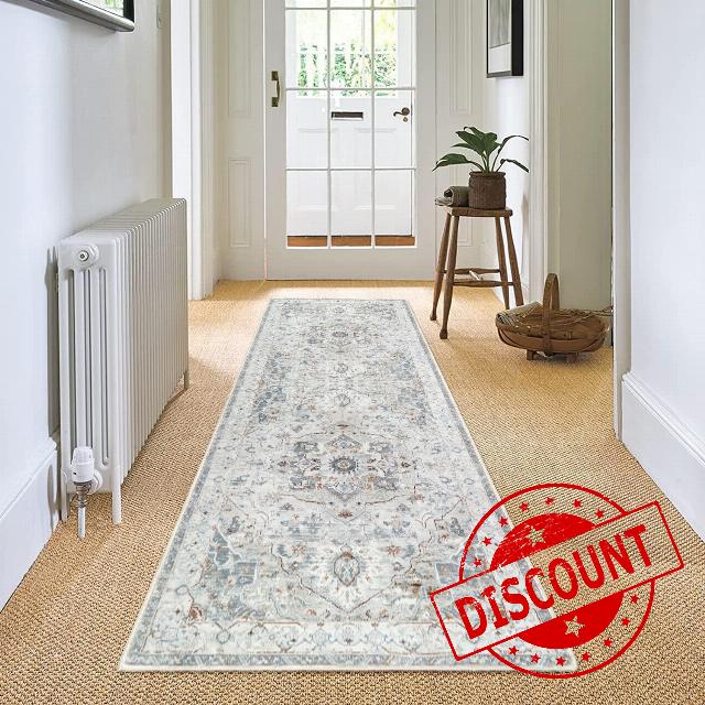 famibay 2x6 Runners for Hallways with Rubber Backing Washable Rug Runner Persian Boho Runner Rugs with Rubber Backing Soft Flurry Low Pile Carpet Runners for Hallway Kitchen Entryway Bedroom(Gray)