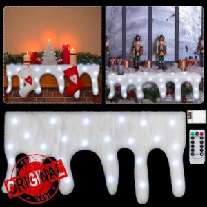 Newwiee Christmas Snow Blanket with LED Lighted Table Runner Snow for Mantle Icicle Mantle Cover Warm Light for Village Decorations Xmas Artificial Holiday Decor
