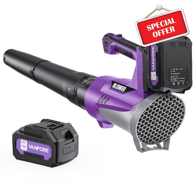 VANPORE Electric Leaf Blower Cordless:580 CFM 6-Gear Wind Speed Regulation with 4.0Ah Battery Powered,Electric Blower for Lawn Care