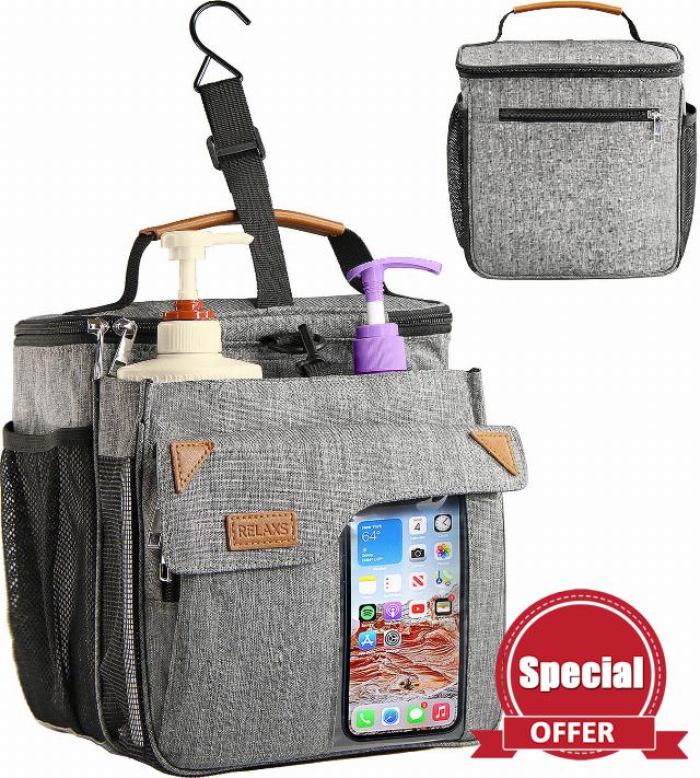 RelaxScene Shower Caddy Portable for College Dorm Room - Hanging Shower Toiletry Bag Tote with Phone Holder