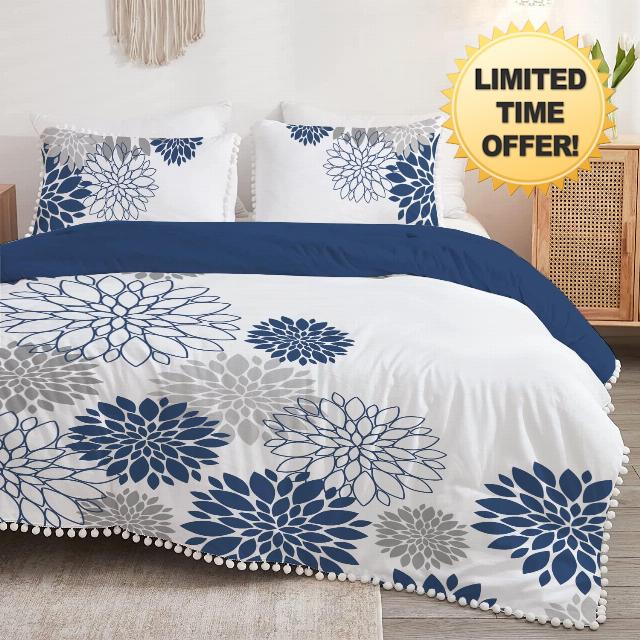 ORTIGIA Boho Pom Pom Fringe Duvet Cover Set Queen Size
