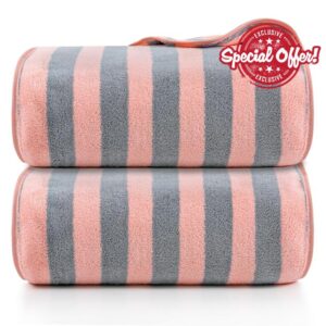 OLESTER Microfiber Bath Towel 2 Blue-Pink Towels for Shower Pool Beach Bathroom Super Absorbent Soft Quick Dry Lightweight (35.5 * 71