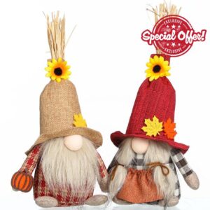 Funoasis 2 PCS Fall Gnomes Handmade Elf Straw Decor Plush Gnome Summer Holiday Thanksgiving Home Tiered Tray Statues