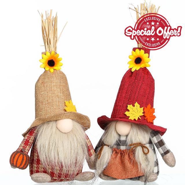 Funoasis 2 PCS Fall Gnomes Handmade Elf Straw Decor Plush Gnome Summer Holiday Thanksgiving Home Tiered Tray Statues