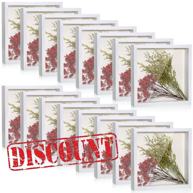 Ripeng 16 Pack 8 x 8 Shadow Box Frame Display Case Shadow Box Picture Frame with Glass for Photos
