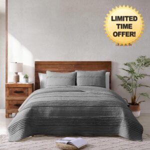 CarsonWorks Quilt Set King Size Grey Bedding Set Soft Boho Bedspreads Lightweight Quilt Sets for All-Season(1 Quilt