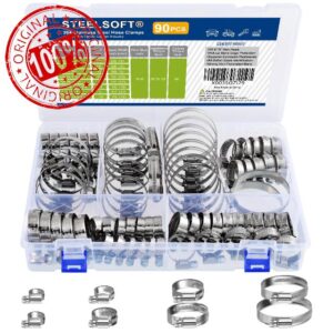 Steelsoft Heavy Duty Worm Gear Hose Clamp Assortment Kit 5/16 to 2-3/8"(8-60mm) Large Rack 90PCS
