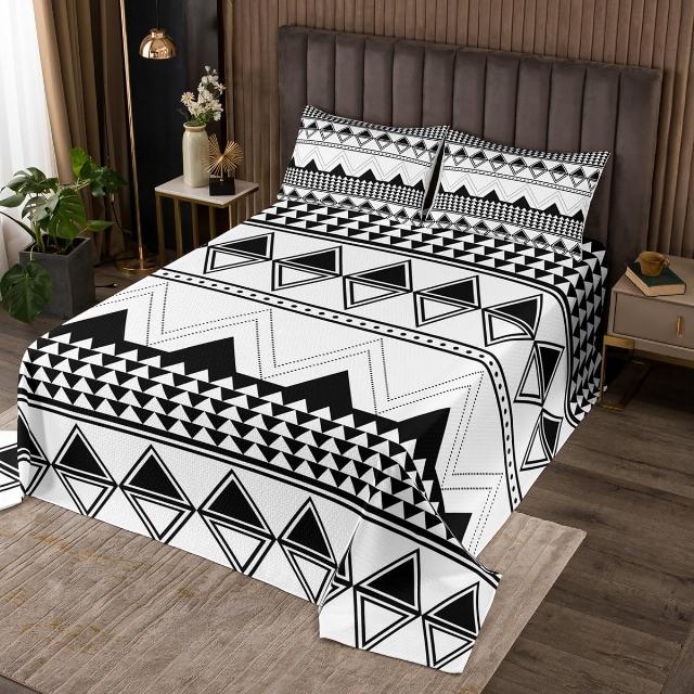 Erosebridal Boho Aztec Quilt Set Twin Size Black and White Bedspread Set Morden Geometric Triangle Lattice Coverlet Set Minimalism Room Decor 2 Pieces Bed Set for Kids Boys Girls Teens