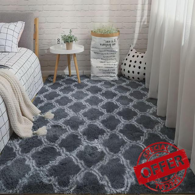 Yancorp 5x7 Area Rug Living Room Rugs Fluffy Shag Fuzzy Carpet Plush Soft Extra Large Area Rug for Living Room Bedroom Indoor Floor Rug Modern Geometric Trellis Rug