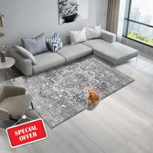 Area Rug 4'x6' Rug Vintage Floor Cover Foldable，Grey
